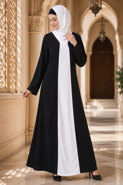 Black and White Contrast Panel Abaya
