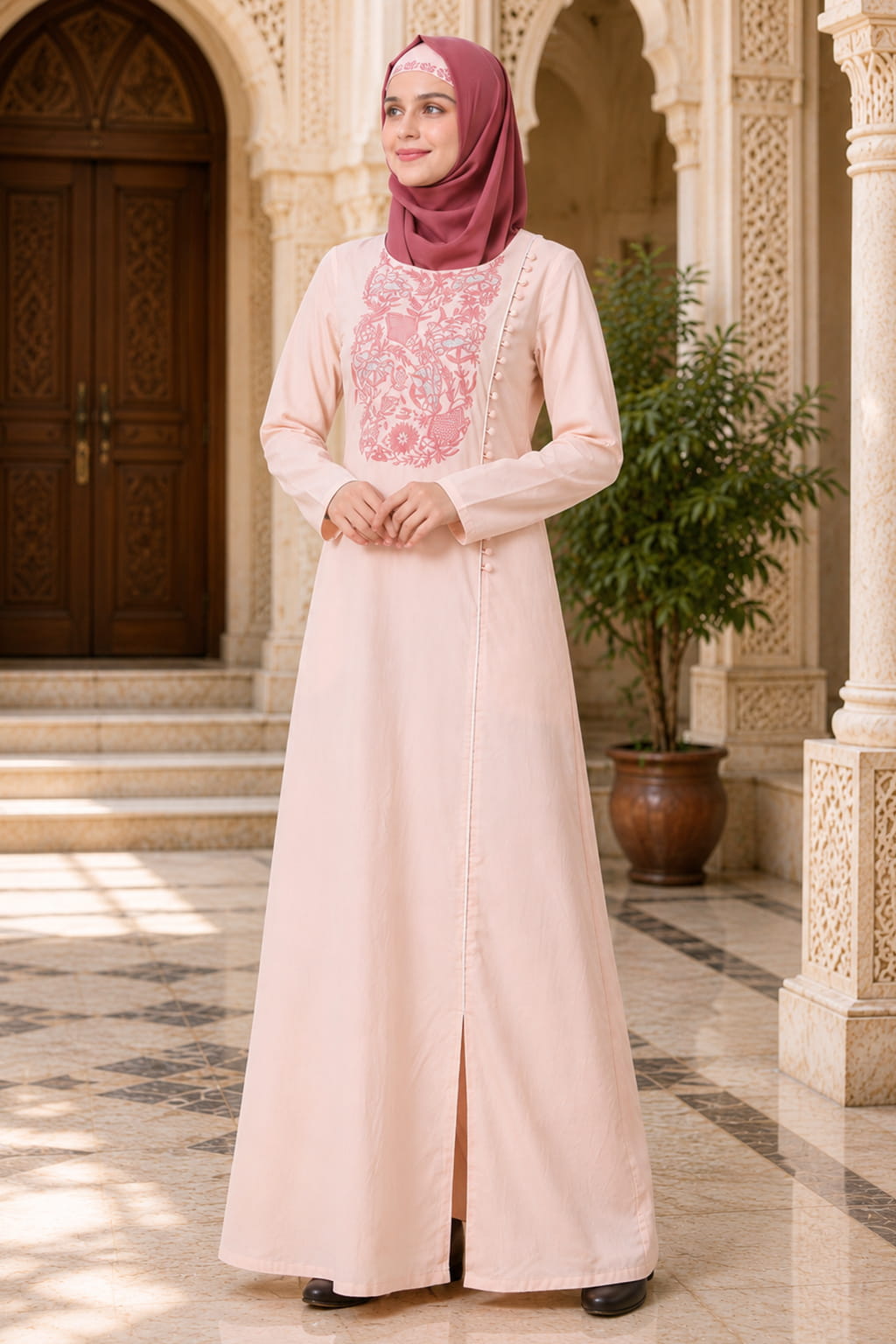 Embellished Side Buttoned Cotton Abaya