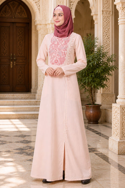 Embellished Side Buttoned Cotton Abaya