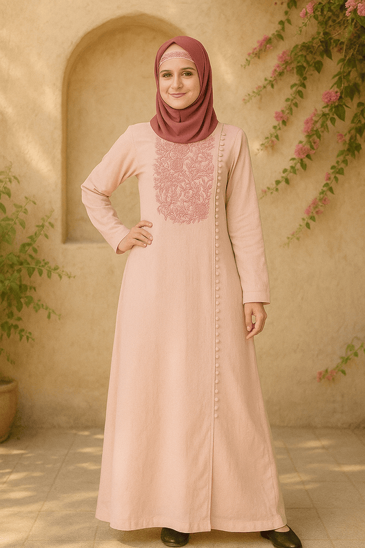 Embellished Side Buttoned Cotton Abaya