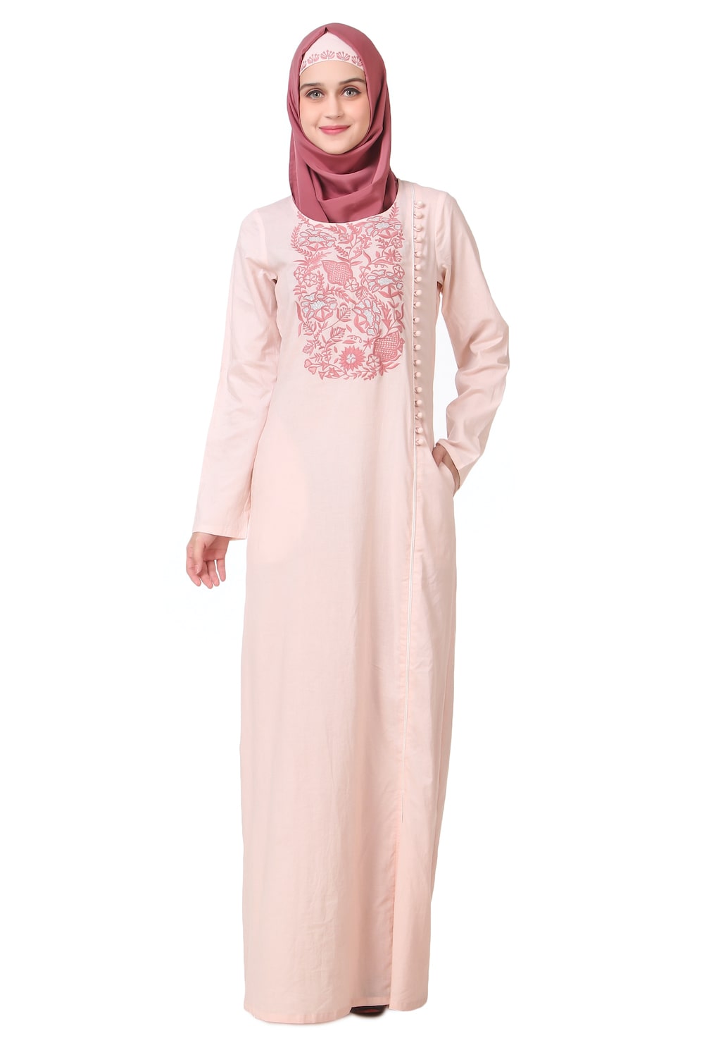 Embellished Side Buttoned Cotton Abaya
