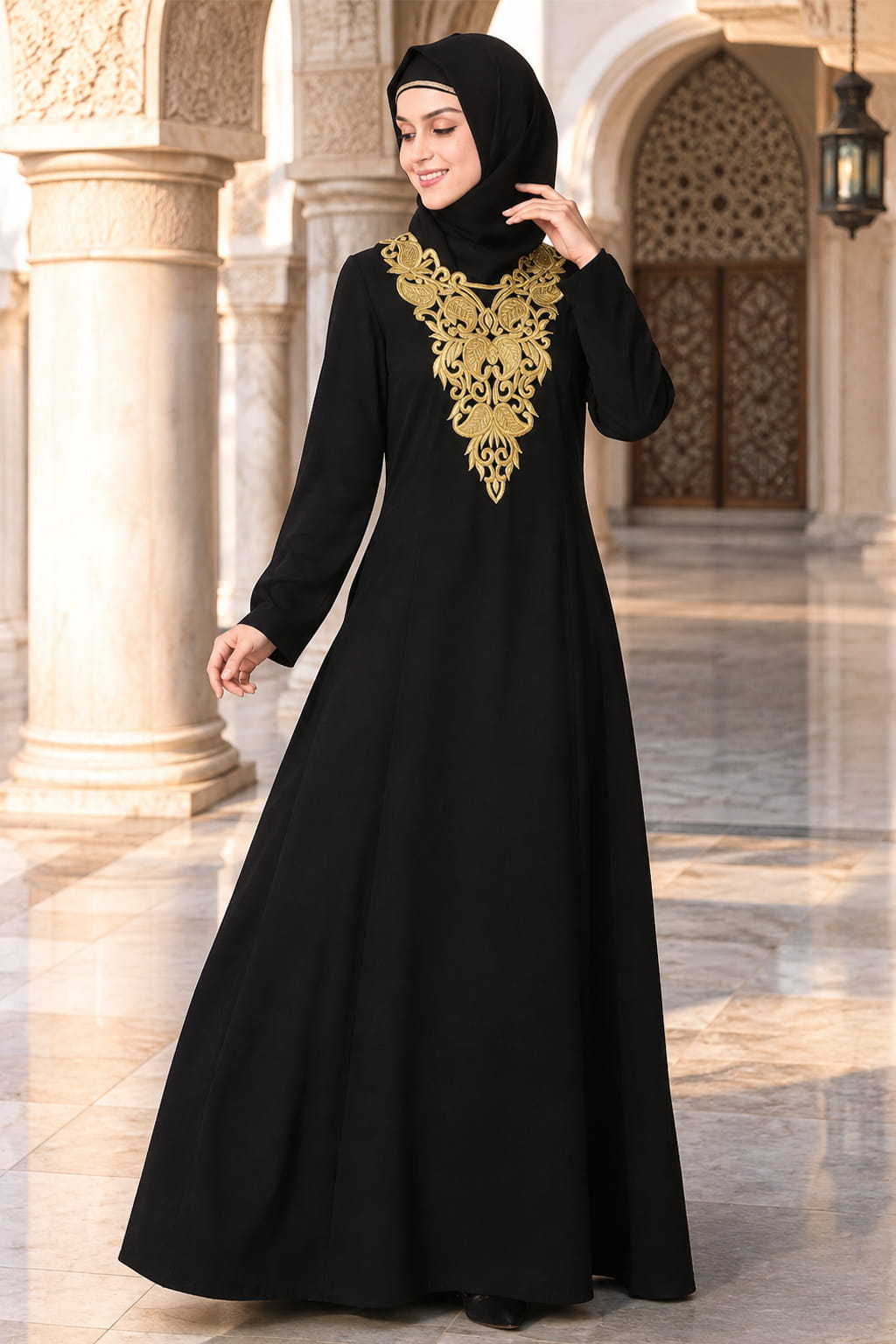 Gold Embroidered Fancy Occasion Wear Abaya
