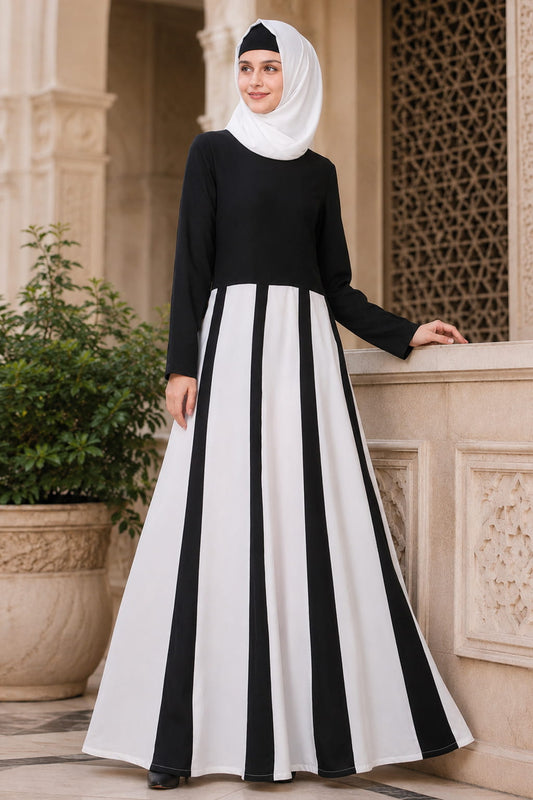 Black And White Multi Panel Anarkali Abaya