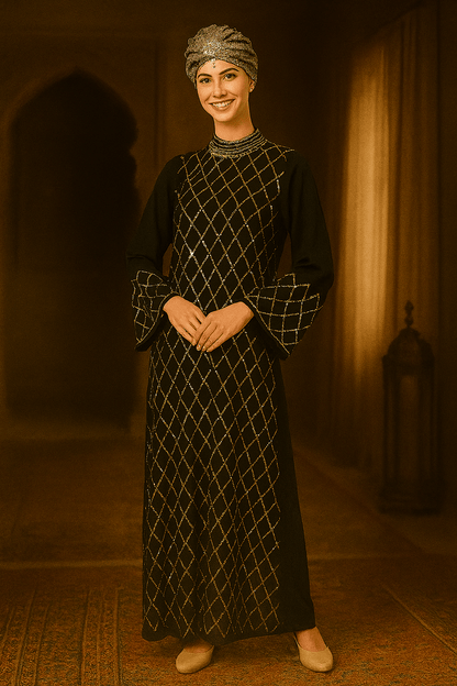 Fancy Eid Abaya Hand Embroidered With Beads And Sequence