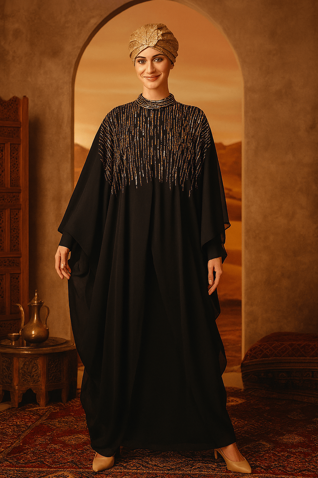Tulip Cut Eid Kaftan Style Abaya Hand Embroidered With Beads And Sequence