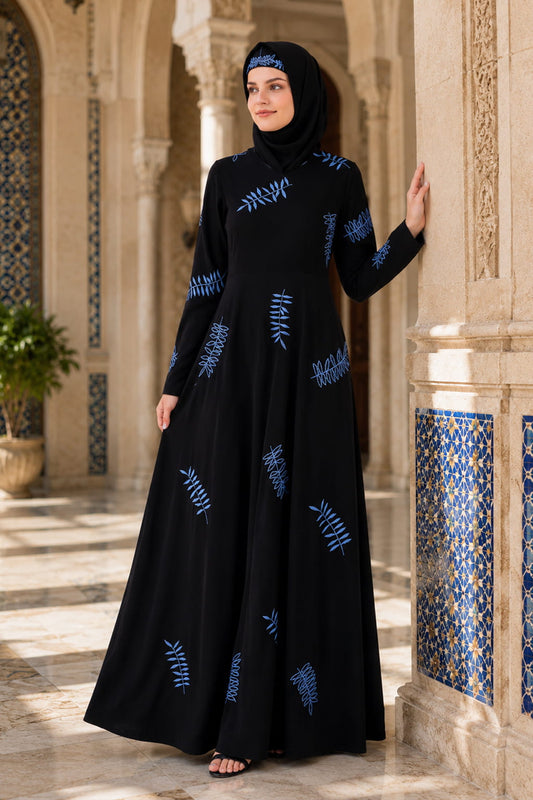 Leaf Embroidery Anarkali Style Abaya