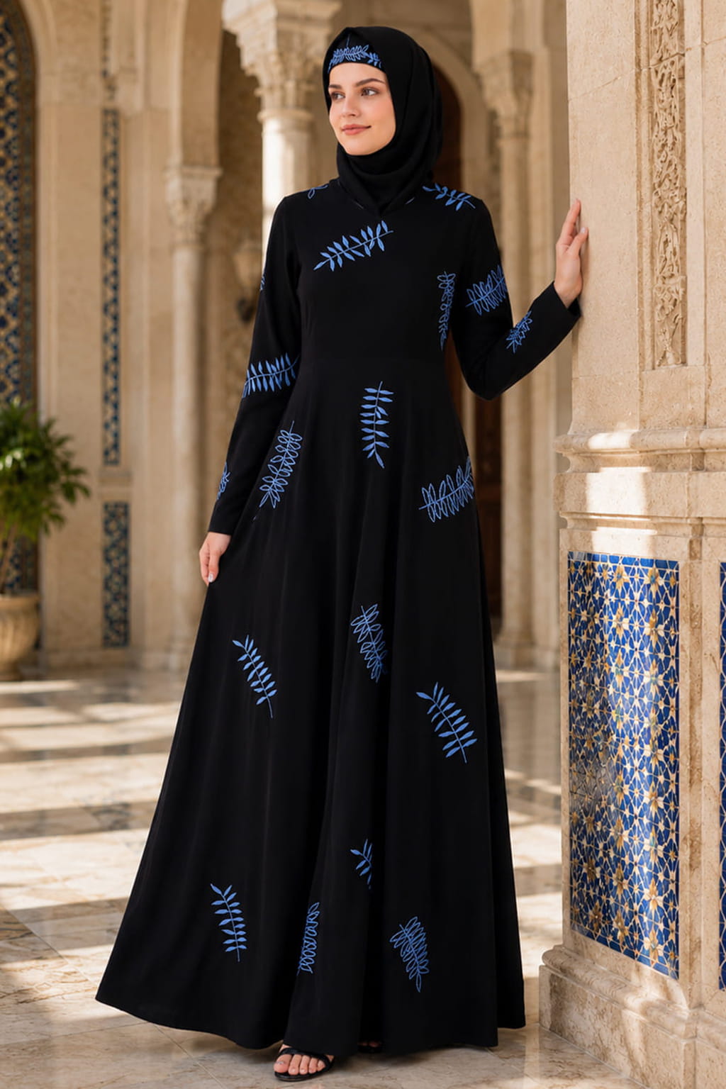 Leaf Embroidery Anarkali Style Abaya