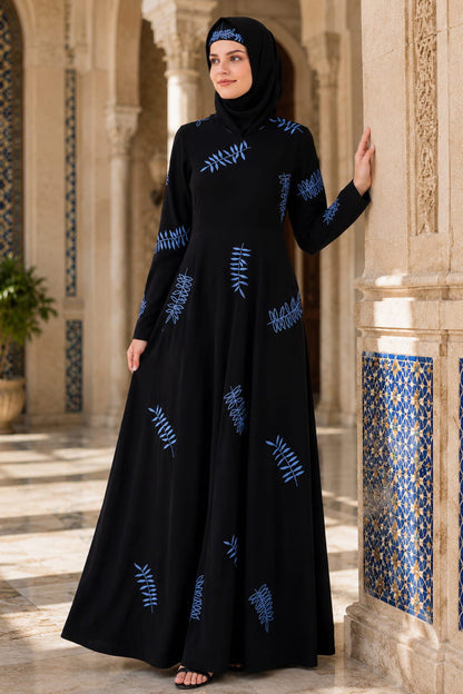 Leaf Embroidery Anarkali Style Abaya