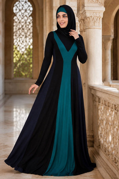 Colorblock Stripe Jersey Anarkali Abaya
