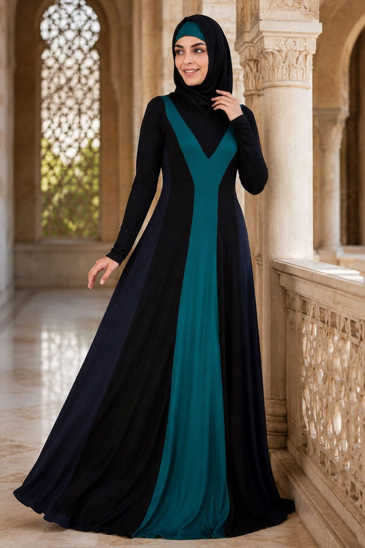 Colorblock Stripe Jersey Anarkali Abaya