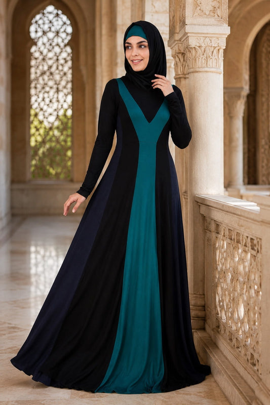 abaya evening dress Midnight Navy Low Waisted Abaya Set (2 pcs) main image 1