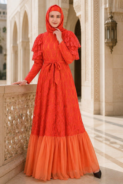Fancy Multi Layer Semi Circular Floral Abaya