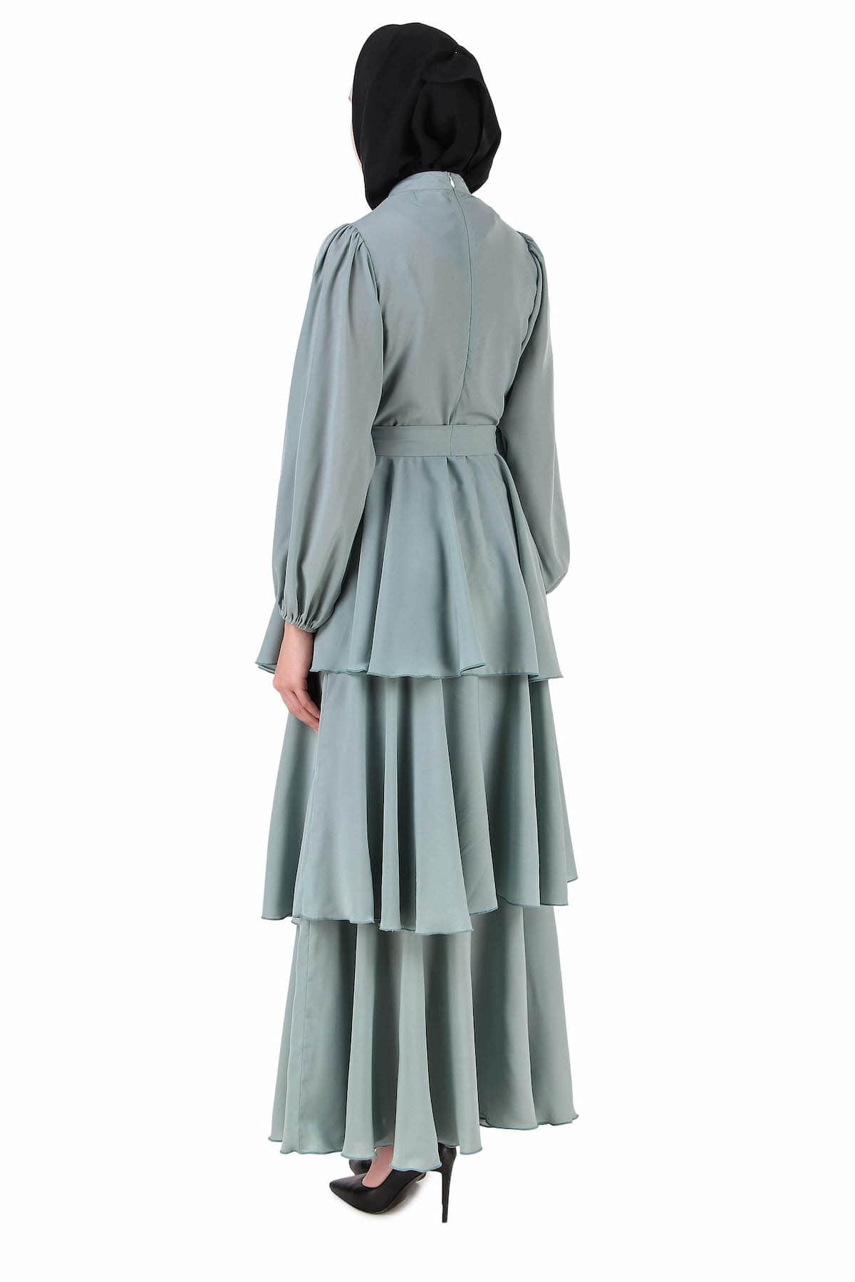 Fancy Sea Green Layered Abaya