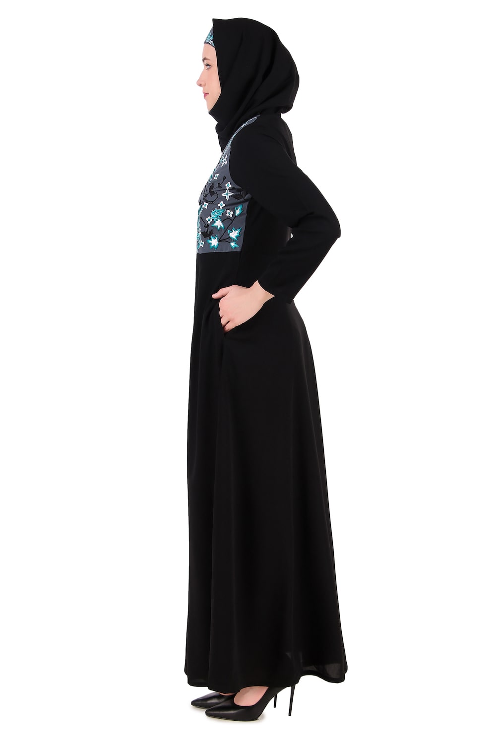 Floral Embroidered Bodice Multi Panel Abaya