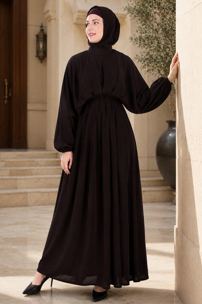 Ruched Box Pleated Brown Abaya