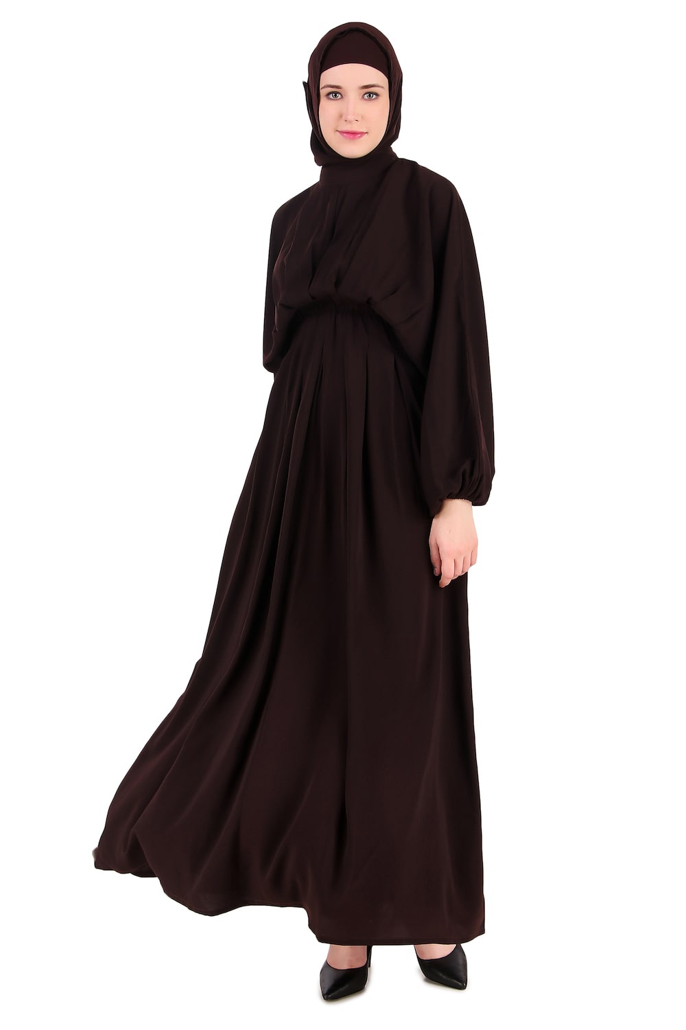 Ruched Box Pleated Brown Abaya