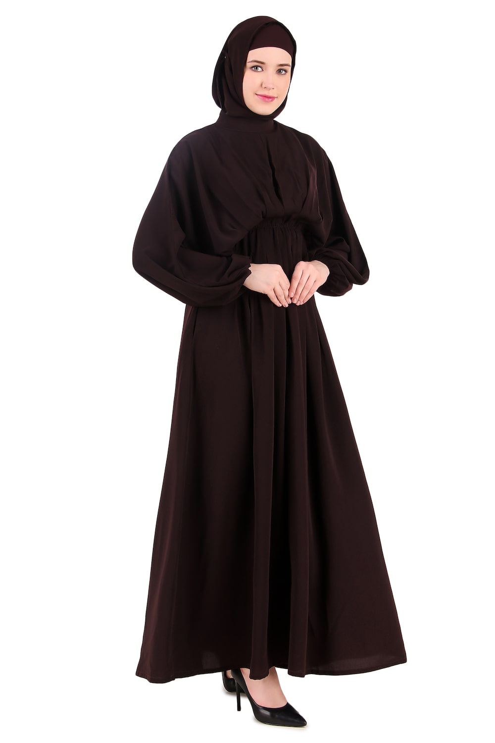 Ruched Box Pleated Brown Abaya