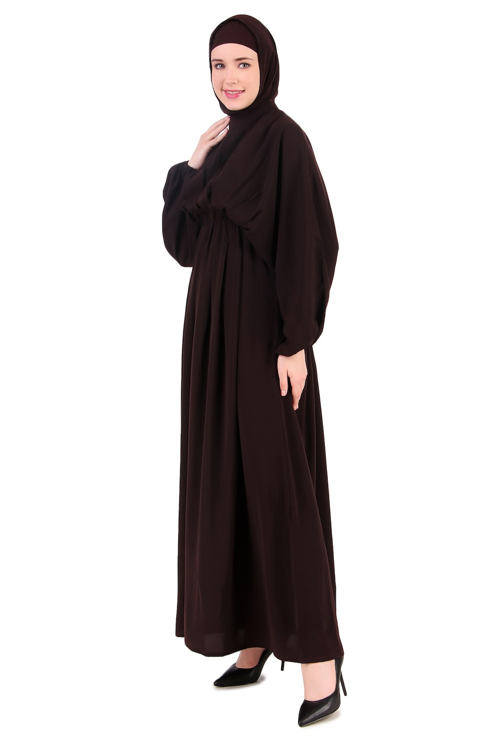 Ruched Box Pleated Brown Abaya