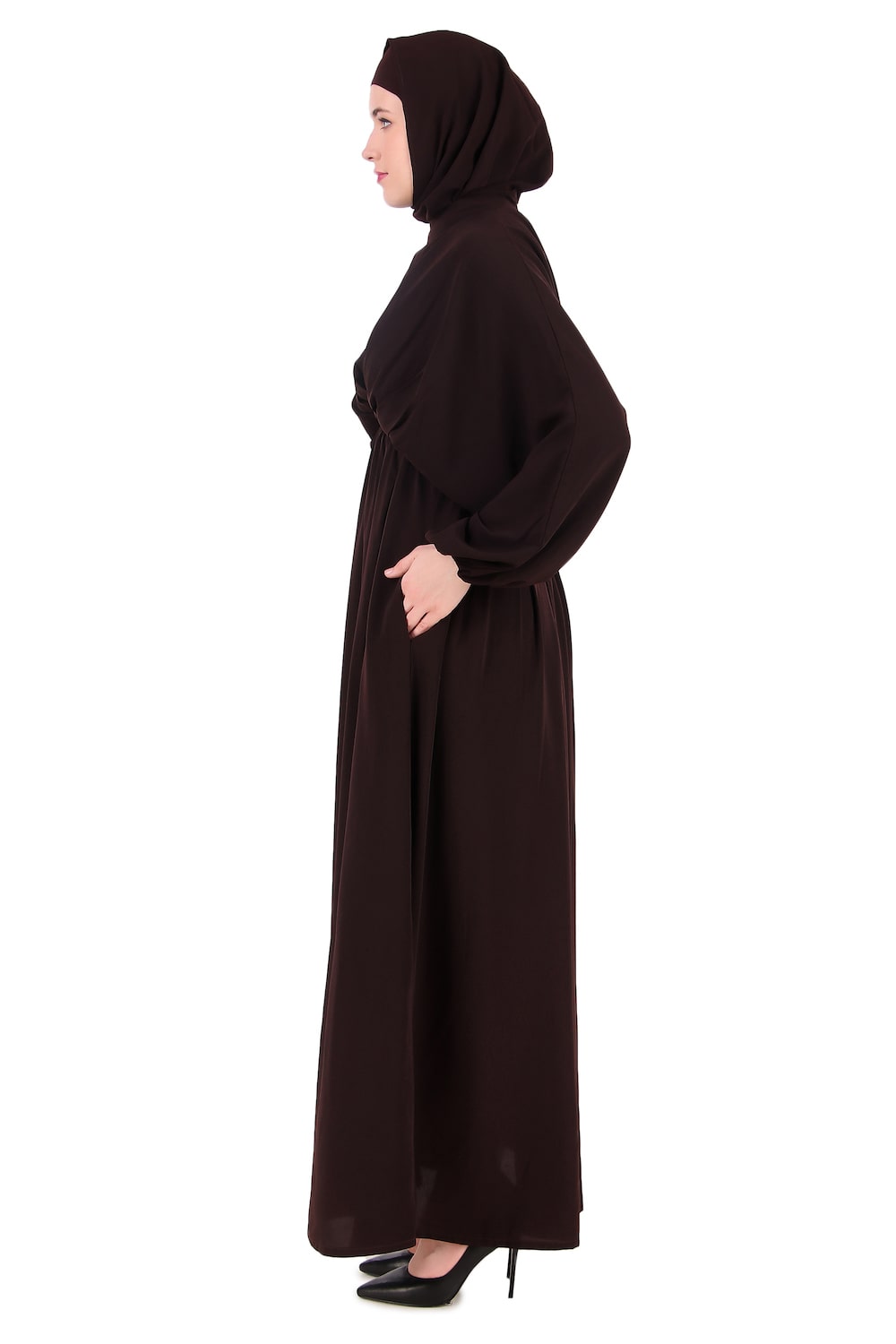 Ruched Box Pleated Brown Abaya