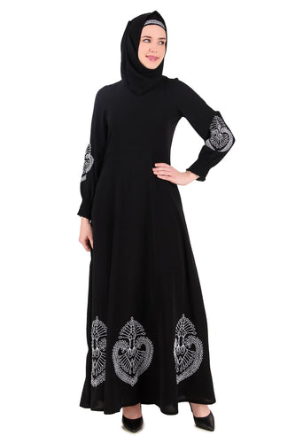 Paisley Embroidery Nida Black Abaya