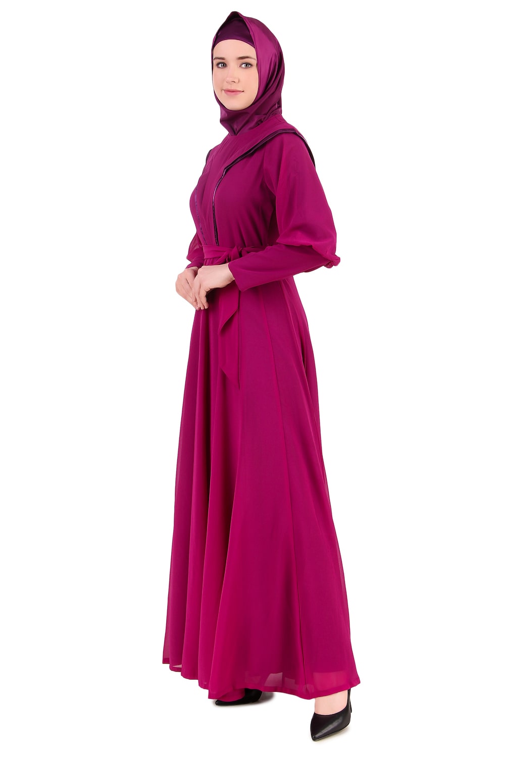 Royal Look Wine Satin and Georgette Abaya