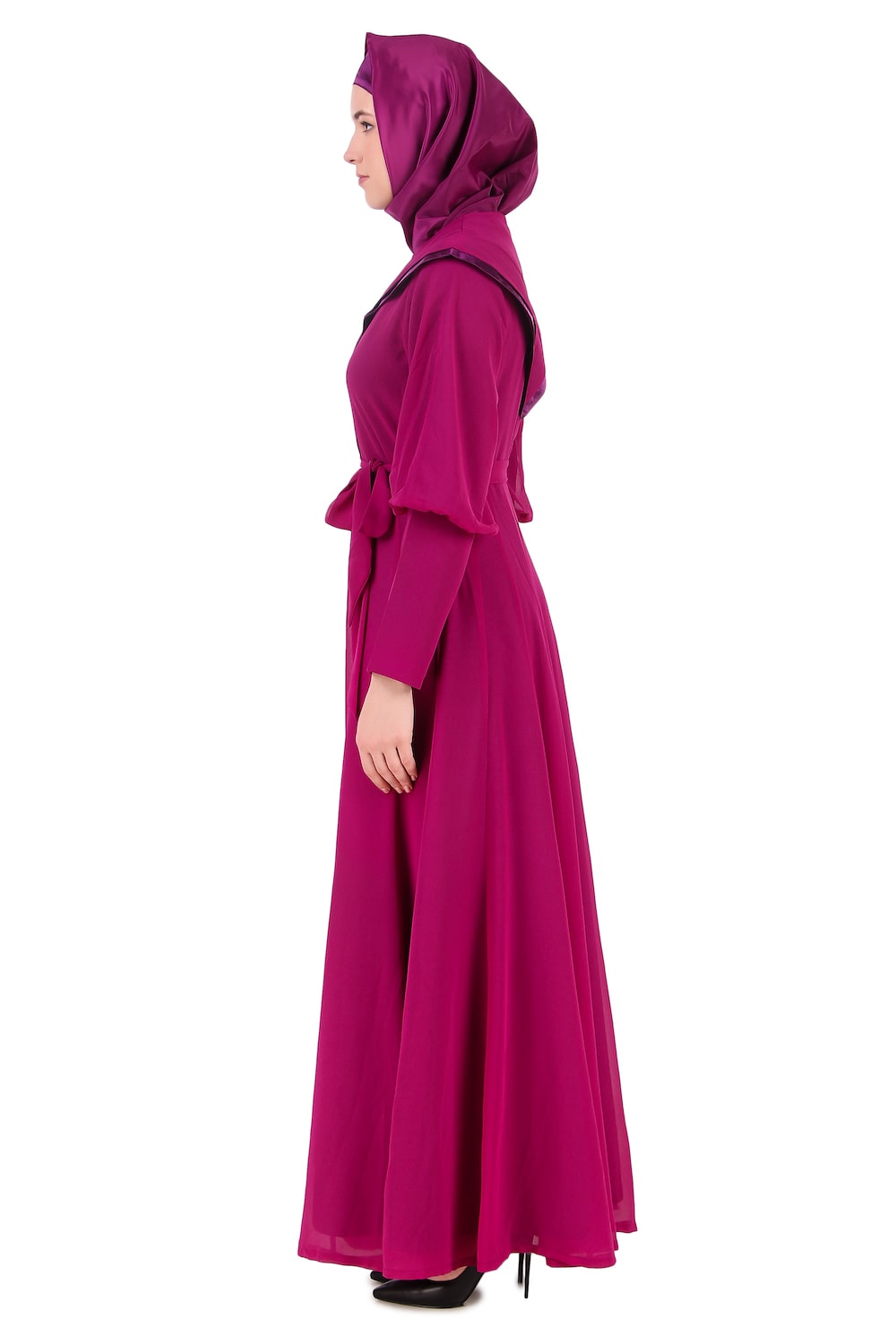 Royal Look Wine Satin and Georgette Abaya