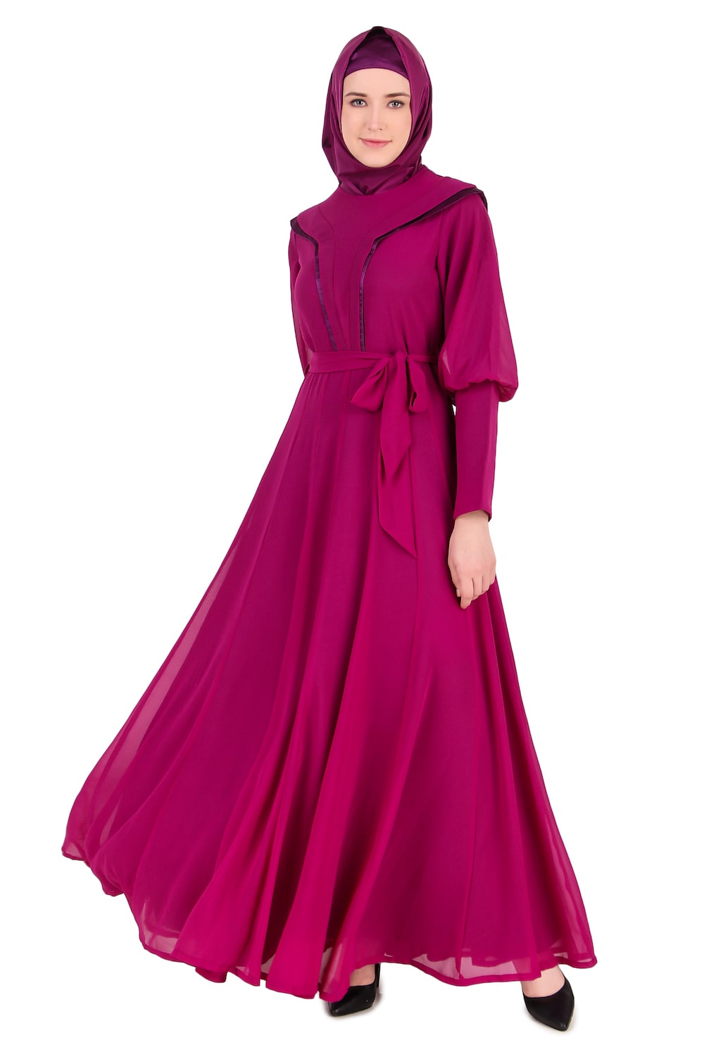 Royal Look Wine Satin and Georgette Abaya