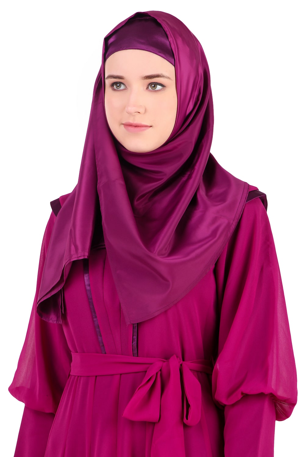 Royal Look Wine Satin and Georgette Abaya