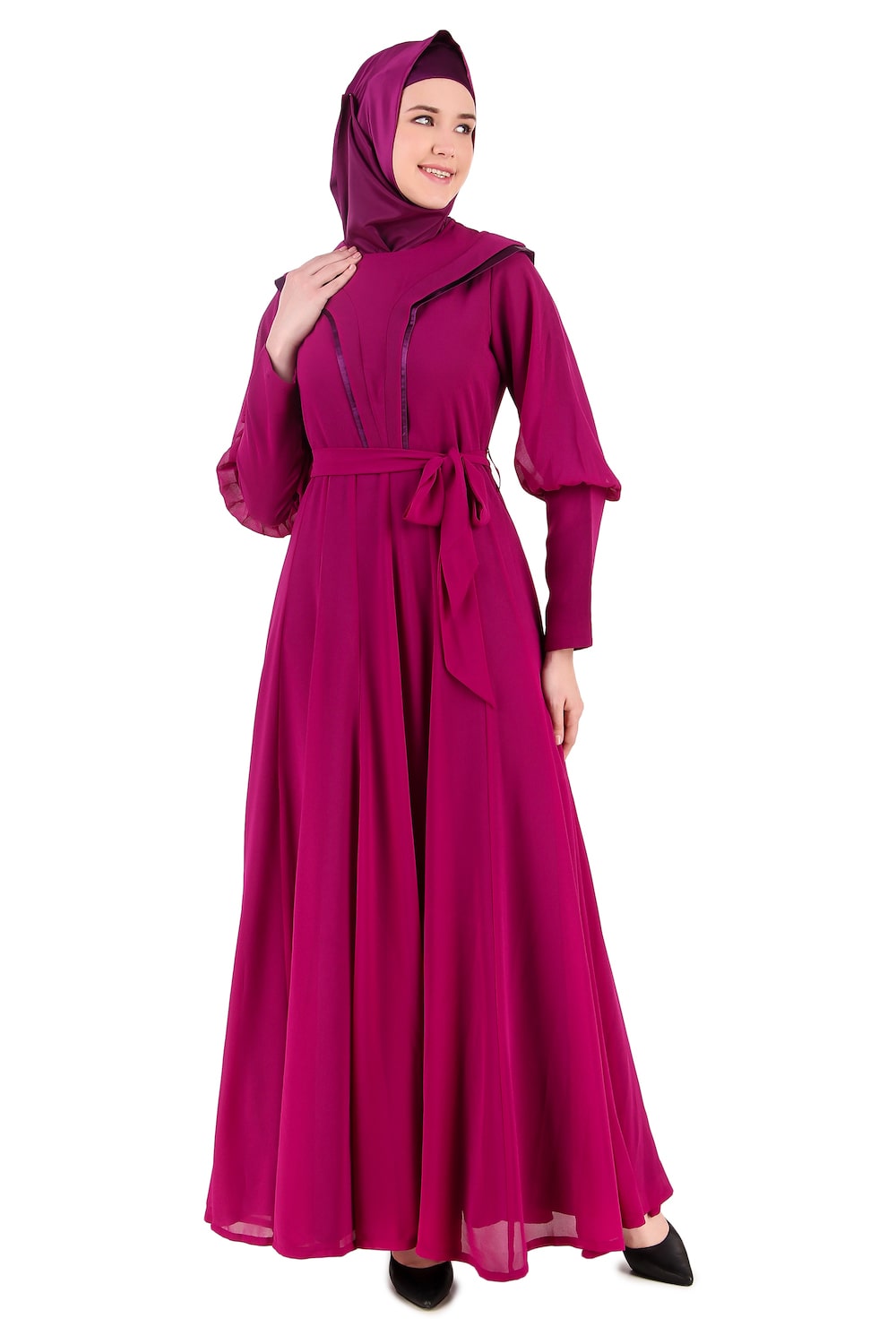 Royal Look Wine Satin and Georgette Abaya