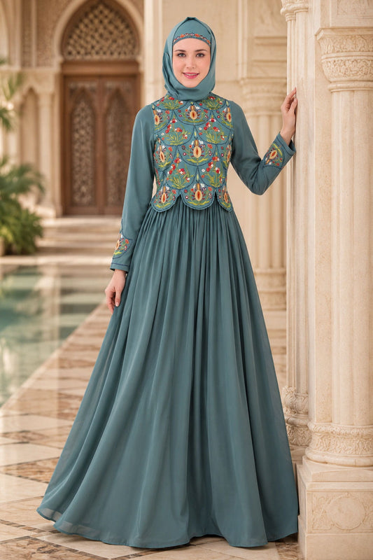 Designer Hand Embroidered Attached Jacket Abaya