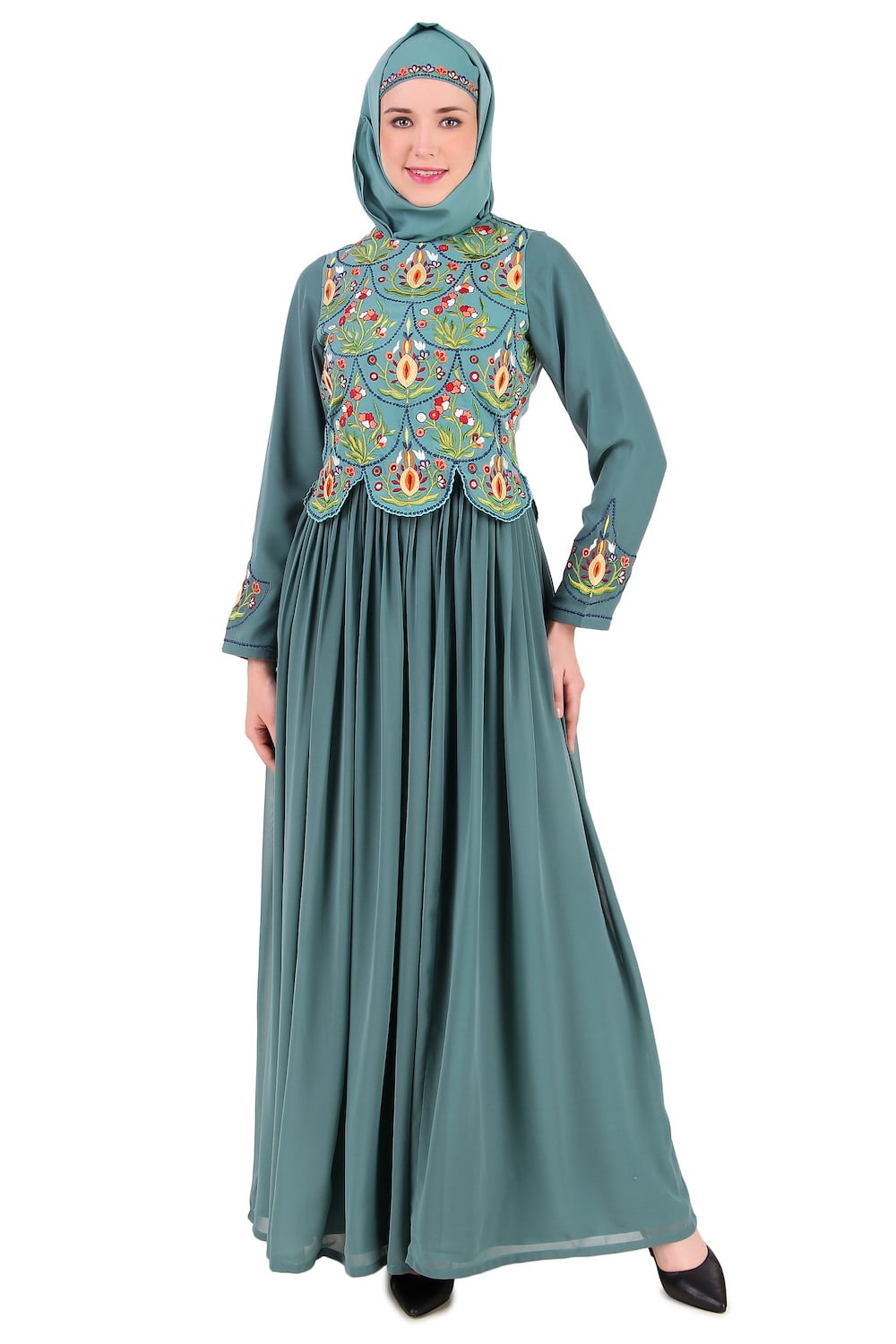 Designer Hand Embroidered Attached Jacket Abaya