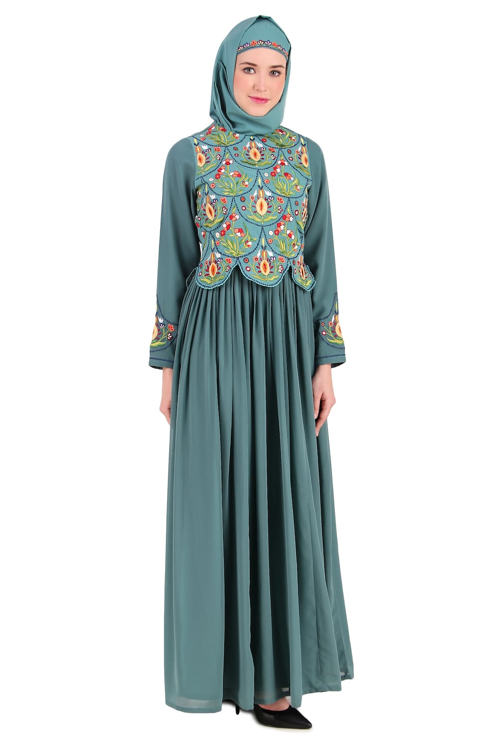 Designer Hand Embroidered Attached Jacket Abaya