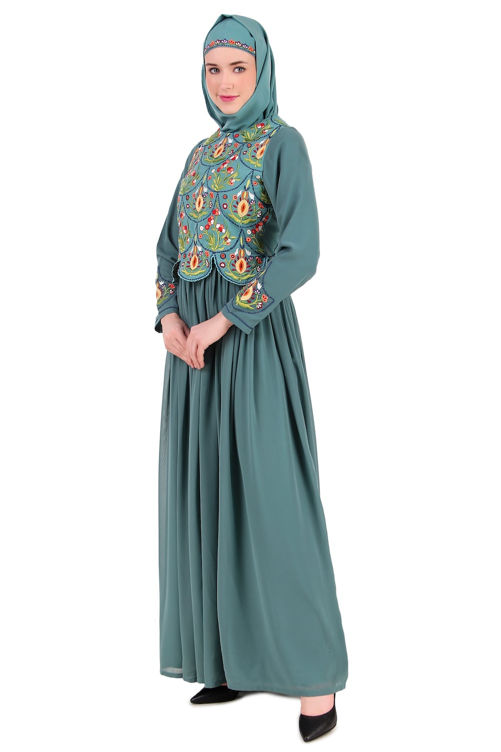 Designer Hand Embroidered Attached Jacket Abaya