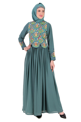 Designer Hand Embroidered Attached Jacket Abaya