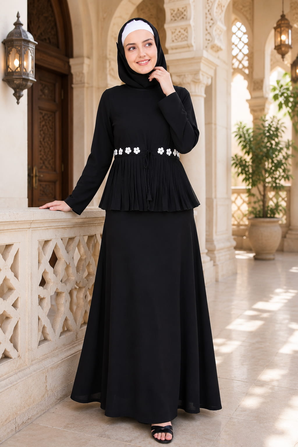 Frilled Georgette Waist A-Line Nida Abaya