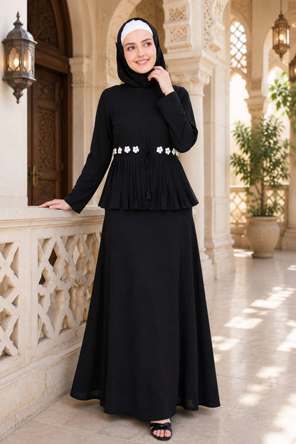 Frilled Georgette Waist A-Line Nida Abaya