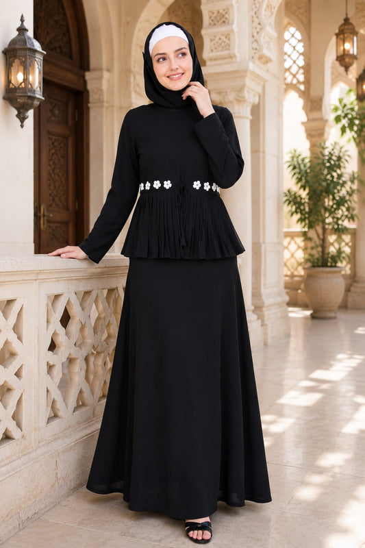 Frilled Georgette Waist A-Line Nida Abaya