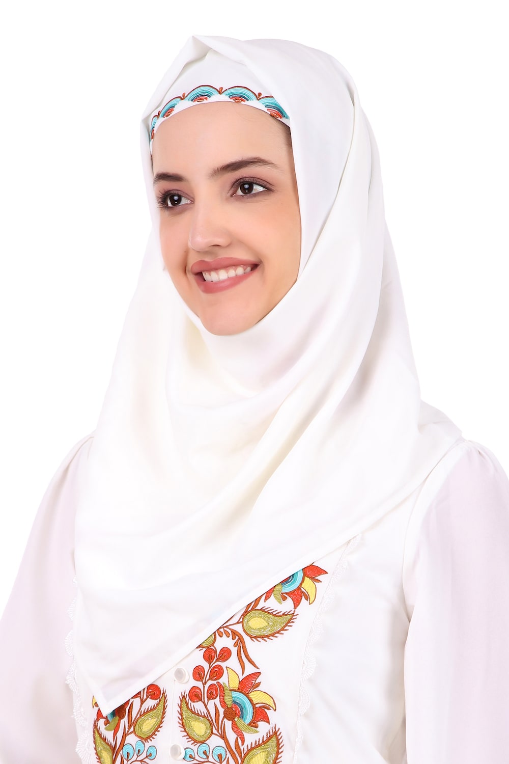 Heavy Flared Hand Embroidered White Abaya