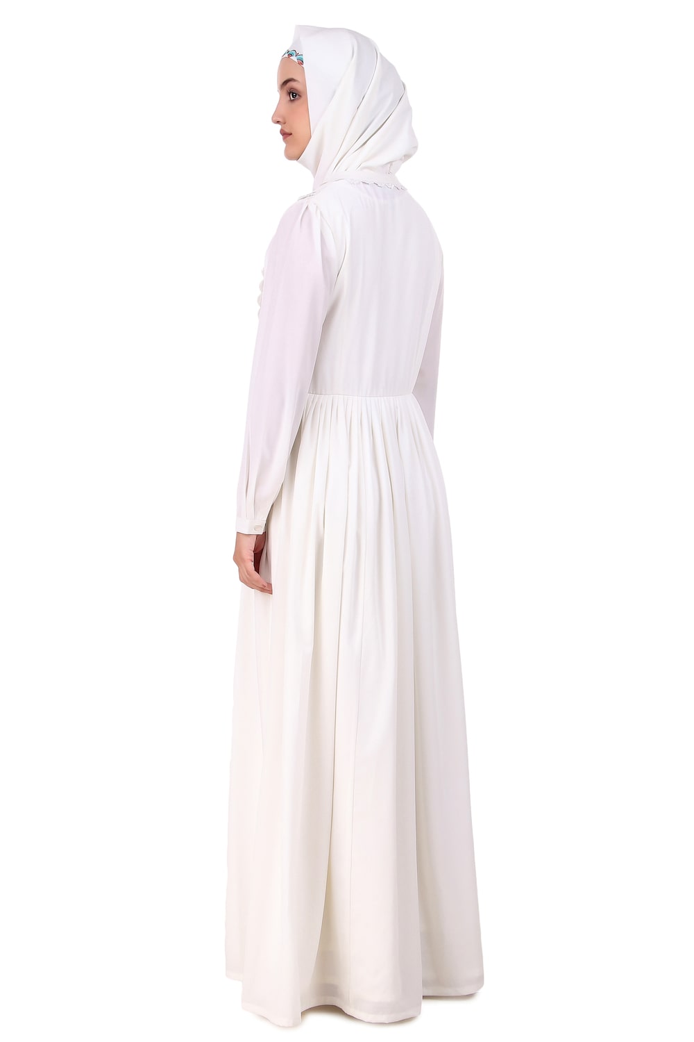 Heavy Flared Hand Embroidered White Abaya