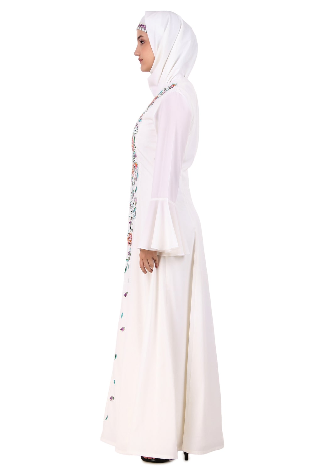 Hand Embroidered Princess Seam White Abaya