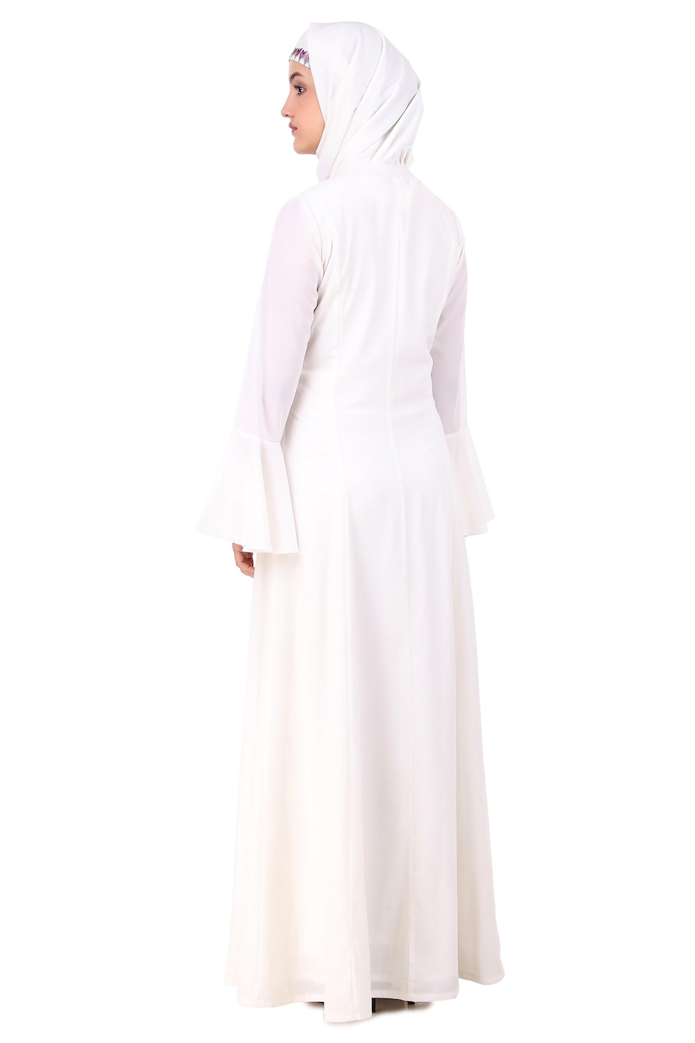 Hand Embroidered Princess Seam White Abaya