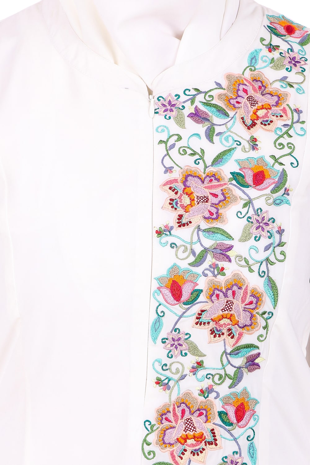 Hand Embroidered Princess Seam White Abaya