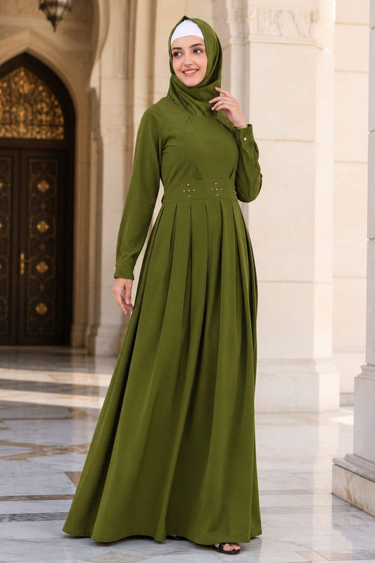 Fancy Henna Color Box Pleated Flared Abaya