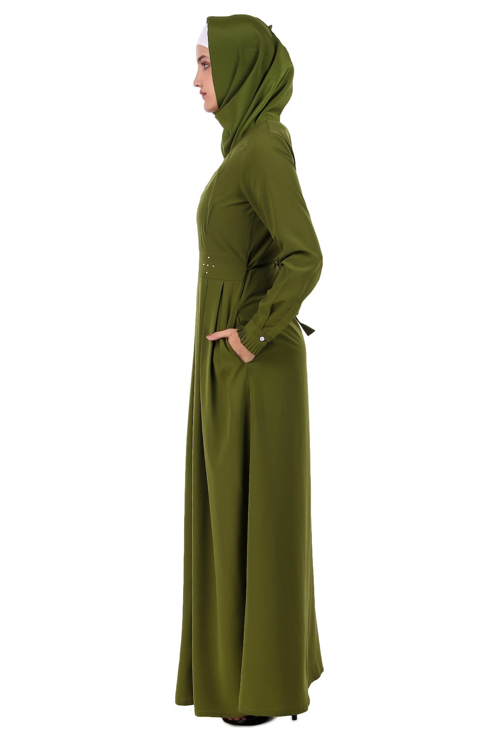 Fancy Henna Color Box Pleated Flared Abaya