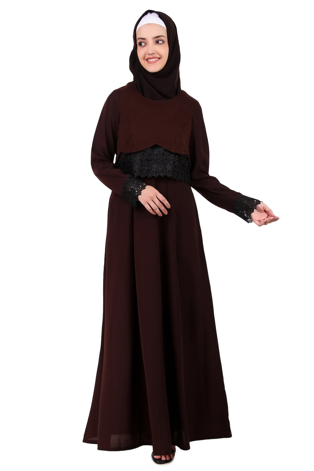 Brown Nida and Jersey Fancy Lace Abaya