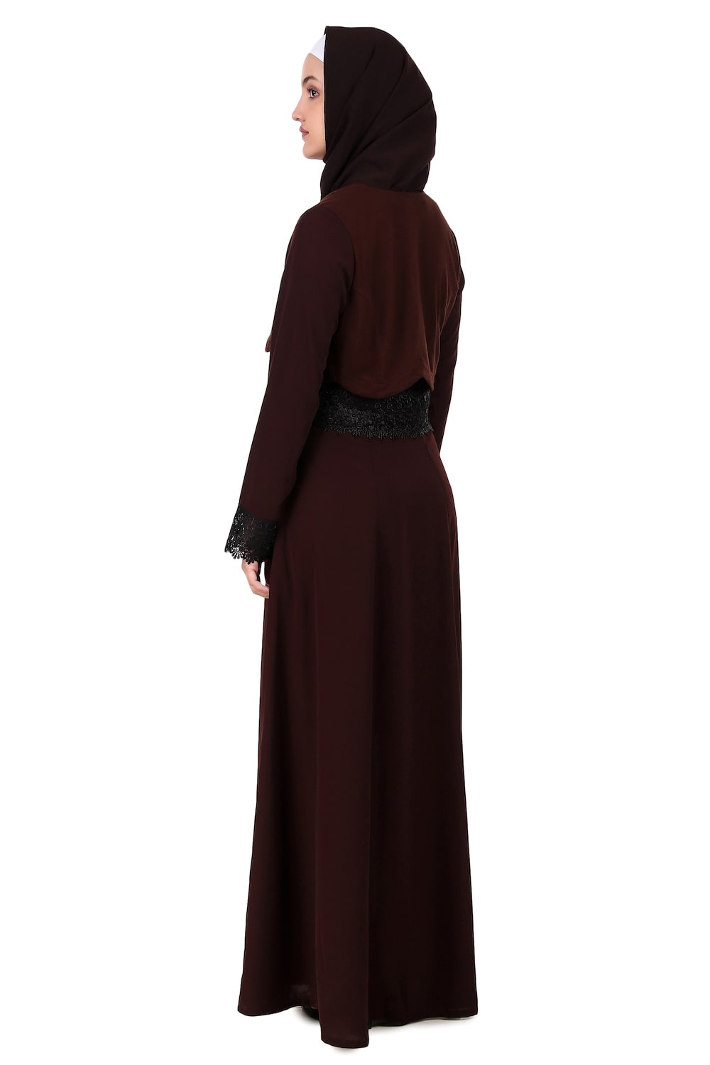 Brown Nida and Jersey Fancy Lace Abaya
