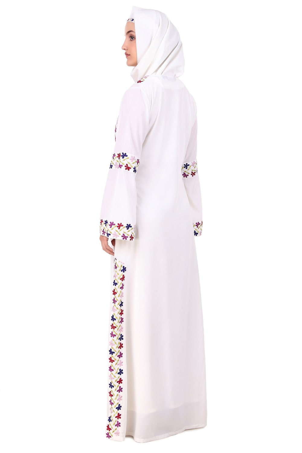 Heavy Embroidered Front Open White Abaya