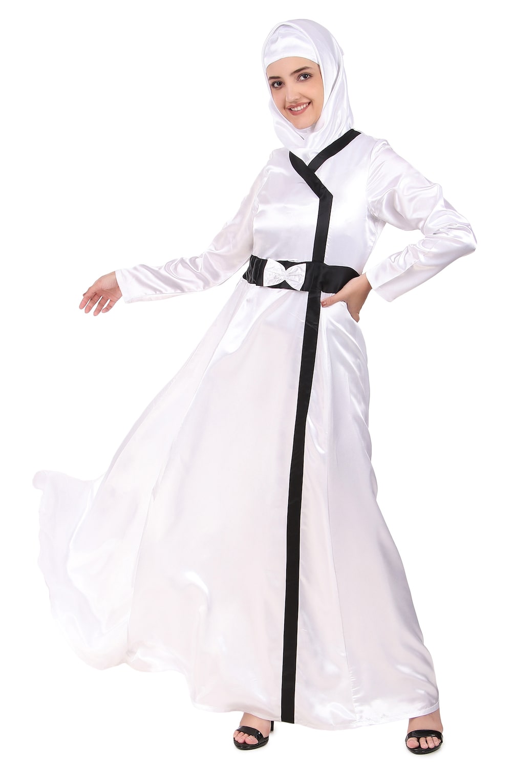 Fancy White Satin Abaya