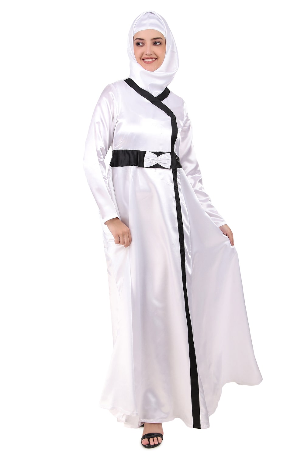 Fancy White Satin Abaya