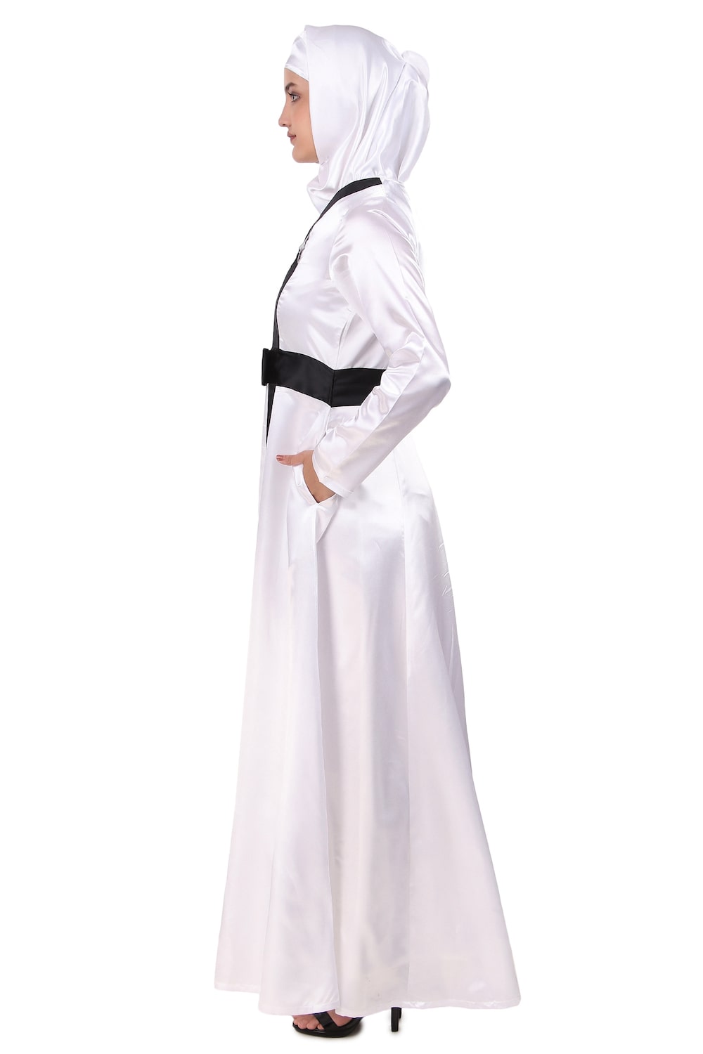 Fancy White Satin Abaya